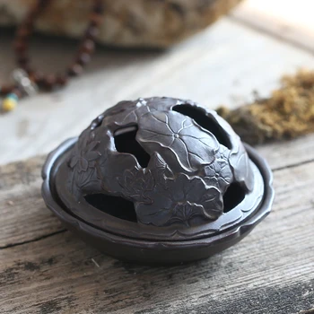 

Creative Sculpture Vintage Pattern Auspicious Coil Ceramic Incense Burner with Hollow Cover Home Art Decoration Christmas Gifts