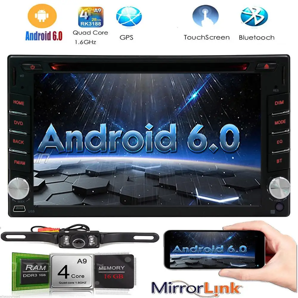 

HD Double 2 Din 6.2" Android 6.0 Car Stereo DVD Player Radio GPS 3G WIFI+Camera