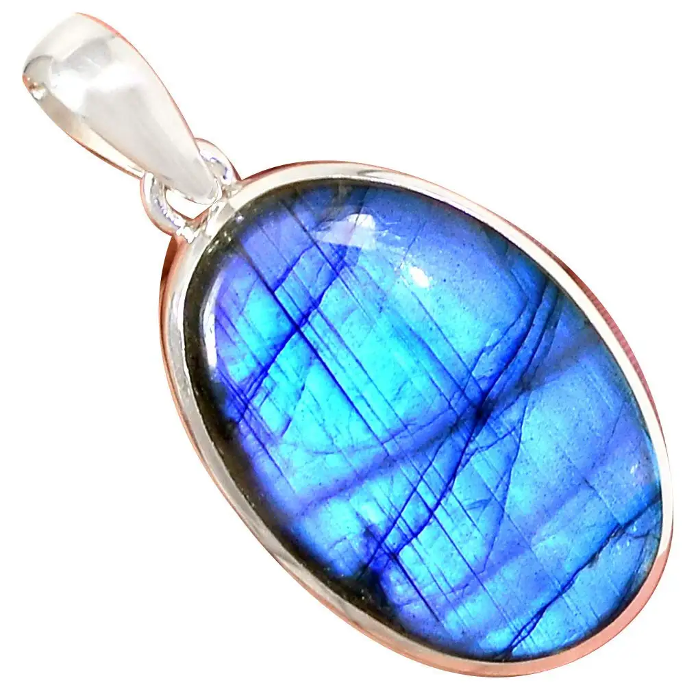 

Nature Blue Fire Labradorite Pendant 925 Sterling Silver Jewelry, 49 mm, MHBAP5291