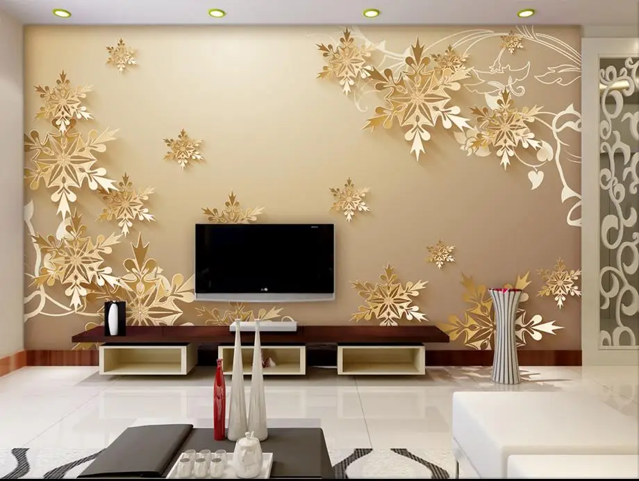 Golden snowflakes 3d room wallpaper beautiful bedroom wallpaper ...