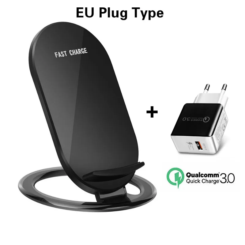 Qi Беспроводное зарядное устройство 10 Вт универсальный беспроводной держатель для быстрой зарядки для iPhone XS XR X 8 для samsung Galaxy S8 S7 Беспроводное зарядное устройство - Цвет: EU Plug Type