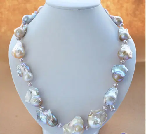 

15x20mm PINK LAVENDER BAROQUE KESHI REBORN PEARL NECKLACE 20