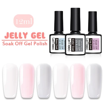 

LEMOOC Base Coat Top Coat Jelly Nail Gel Polish 12ml Semi-transparent White Soak Off UV Gel Varnish Nail Art varnish