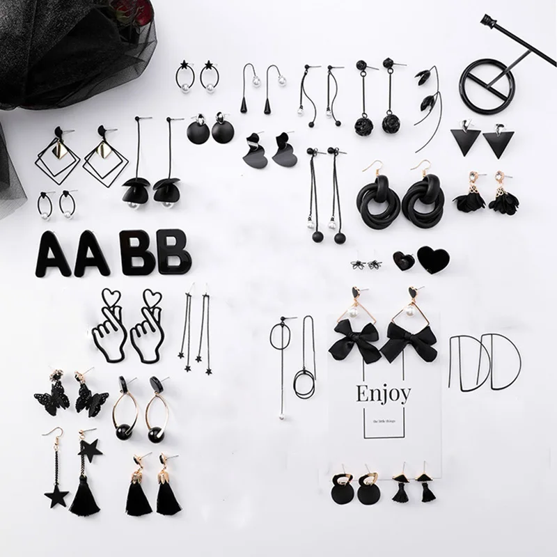 

New Fashion Round Black Dangle Earrings For Women Chic Design Heart Shape Drop Statement Earring Flower Letter Jewelry Gift O935