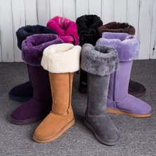 GQPy/Luxus Neue Winter Natürliche Schaffell Stiefel kniehohen Schnee Stiefel Aus Echtem Leder Rohr Bogen Warme Wolle Schafe pelz Lange Stiefel