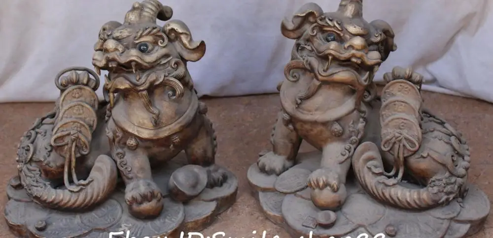 

Old Wucai Porcelain Fengshui Wealth Animal Foo Fu Dog Lion Pi Xiu Unicorn Pair
