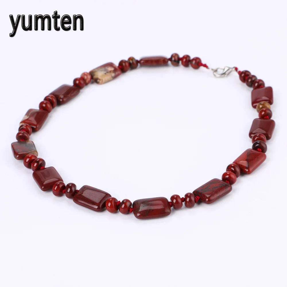 

Yumten Red Jasper Power Necklace Square Natural Stone Crystal Women Jewelry Men Gem Skyrim Sailor Moon Rainbow Wholesale 5 PCS