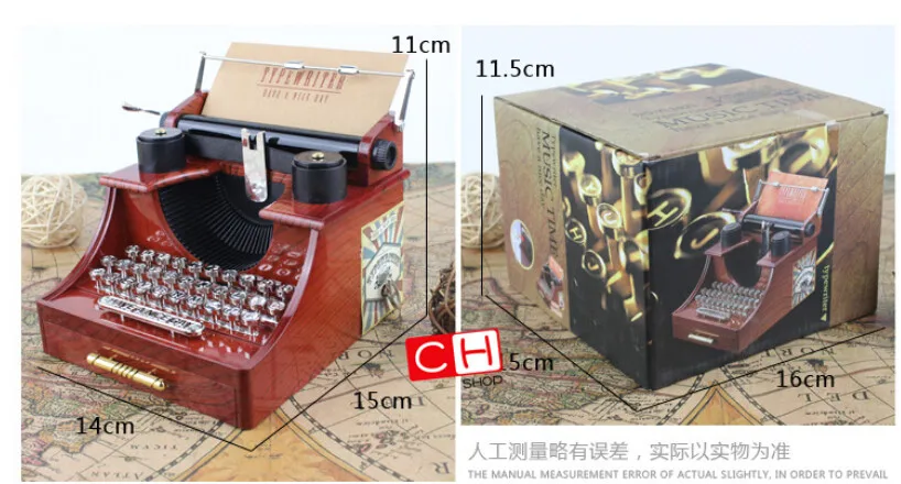 Ретро Старый стиль пишущая машинка музыкальная шкатулка креативная Ретро коричневая Музыкальная шкатулка с ящиком домашнее украшение ремесло 14,5x13,5x11 см