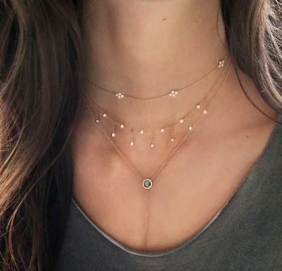 

33+7cm 925 sterling silver cz charm statement choker collar chain necklace 925