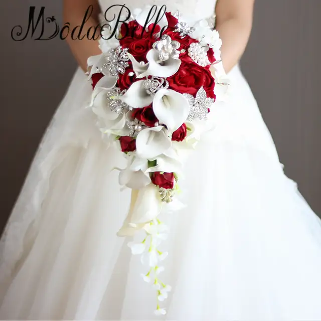 Artificial Calla Lilies Teardrop Wedding Bouquet Red Rose 2017