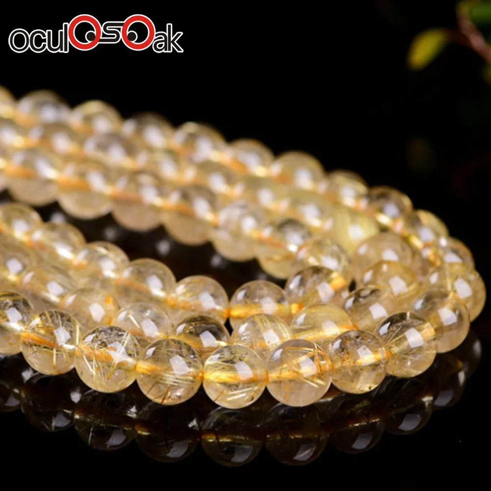 

Oculosoak 4A Natural Stone Gold Rutilated Beads Round Gold Crystal Loose Beads 6mm 8mm 10mm 12mm For DIY Bracelet Jewelry Making