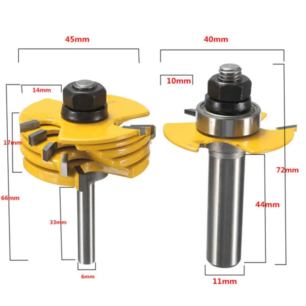 

2pcs T type Adjustable Stem Rabbet Router Bit Set 1/2 and 1/4 Inch for Carpentry wood milling cutter Industrial Grade Bit