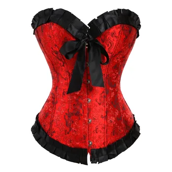 

Sexy Red Dragon Jacquard Overbust Corset Lace Up Boned Lingerie Clubwear Showgirl Bustier Waist shaper M L XL