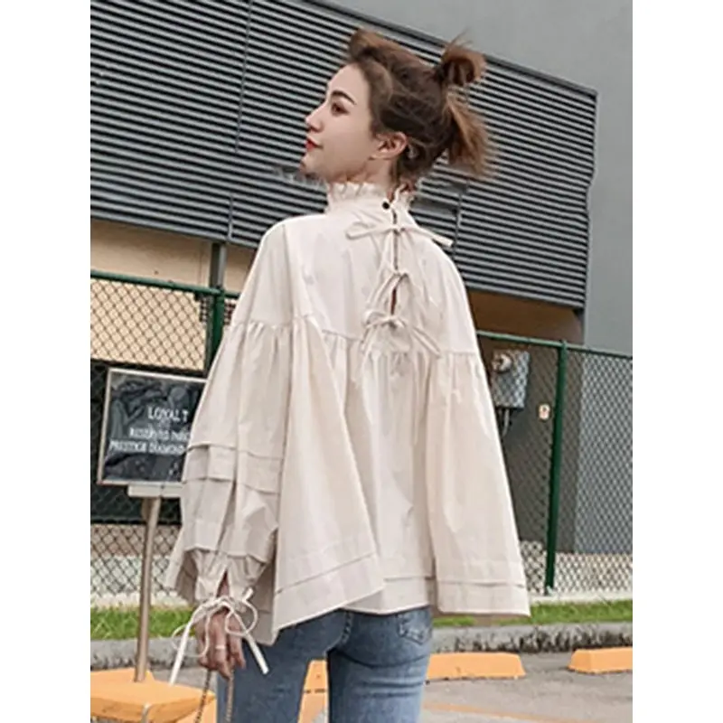 Korean Style Woman Blouse Daily Elegant Buff Bow Loose Causal Shirts 2019 Summer Bohemian High Street Beach Femme Fashion Tops - 33023814256