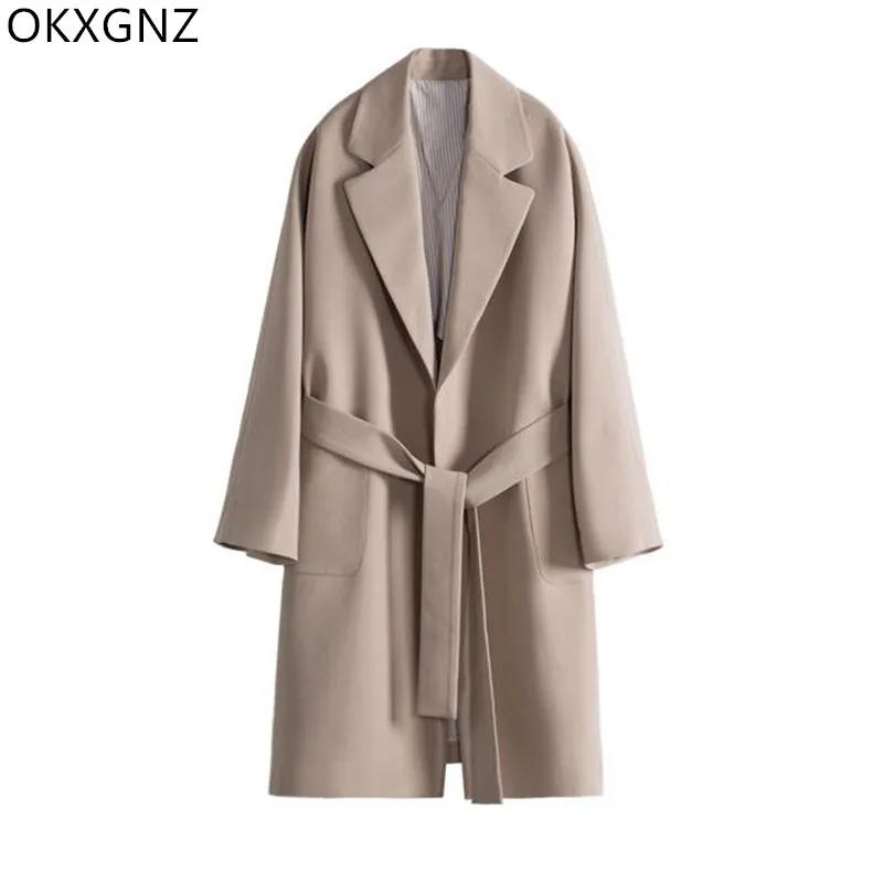 

Women's Long Spring Autumn 2018 New Loose Casual Windbreaker Belt Ocean White Show Thin Temperament Trench Streetwear OKXGNZ