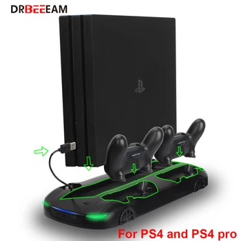 

PS4/PS4 Slim/PS4 PRO Vertical Stand with Cooling Fan Cooler Dual Controller Charger Charging Station for SONY Playstation 4