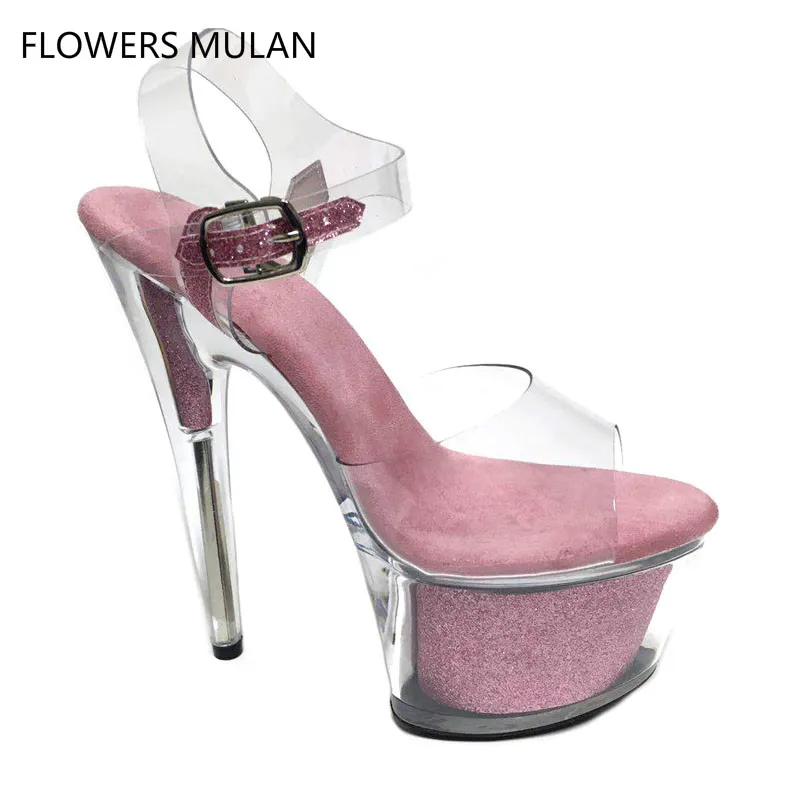 

New Arrival 2018 European Style Transparent PVC Upper Platform Super Thin Heel 15CM 17CM 20CM Fashion Model T Show Sandals Shoes