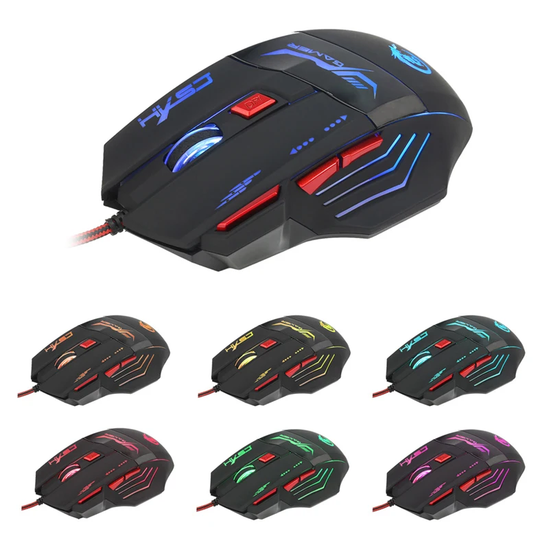 5500DPI Gaming Mouse Mice For Pc PRO Gamers 7 Button LED Optical USB Wired H100