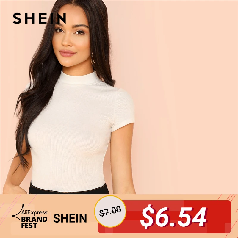 

SHEIN Modern Lady Weekend Casual Rib Knit Crop Round Neck Slim Fit Long Sleeve Pullovers T-shirt 2018 Autumn Women Tshirt Top