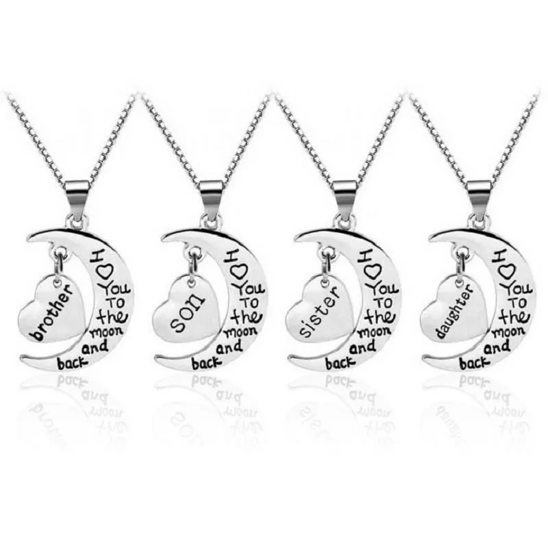 

Sykesha 2018 Family Pendant Necklace I Love You To The Moon&back Son Brother Daughter Sister Mom Dad Grandpa Grandma Uncle Aunt
