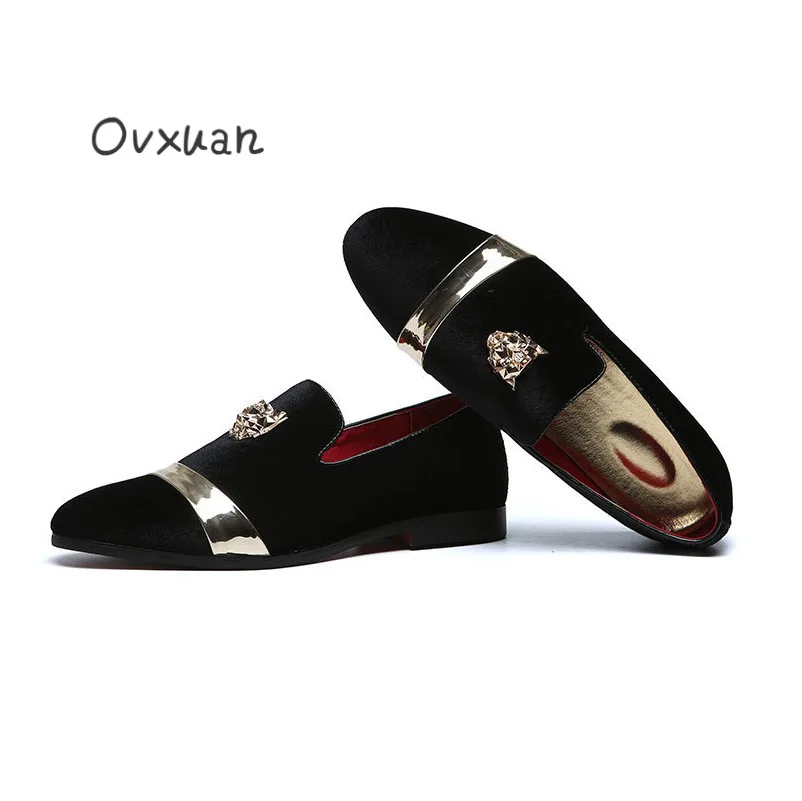 Em Deslizamento Homem Ocasional Apartamentos Metal Sapatos Tigre Preto Moda Noiva Do Veludo Homens Mocassins Vestido Cara Ouro De vermelho Fivela azul Festa Ovxuan wXxqg0Pfy