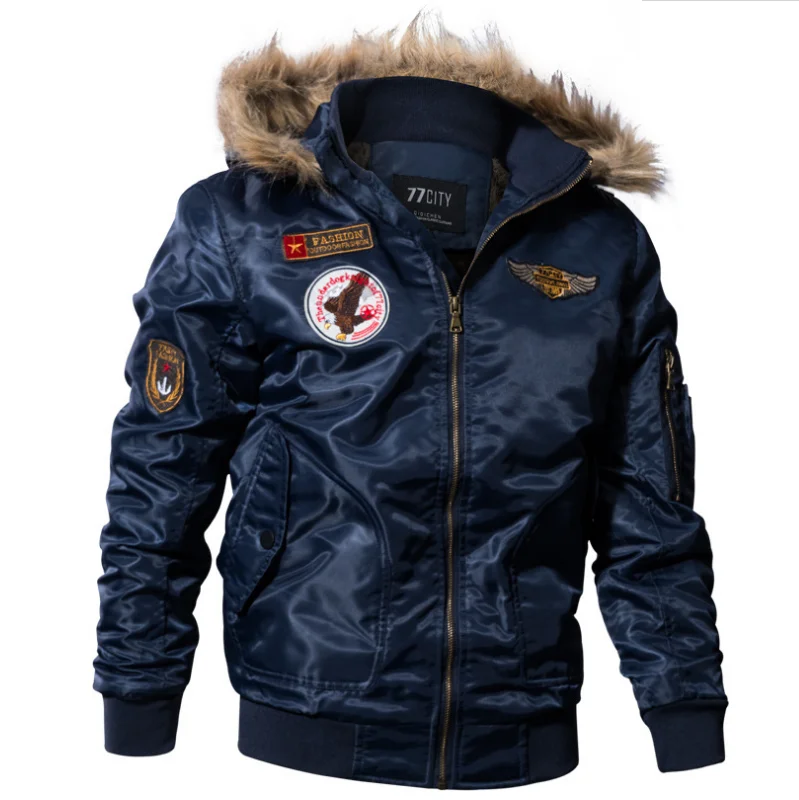  Men Jacket Winter Parkas Motorcycle Jacket Military Pilot Jacket Army Coat Outerwear Hooded embroid