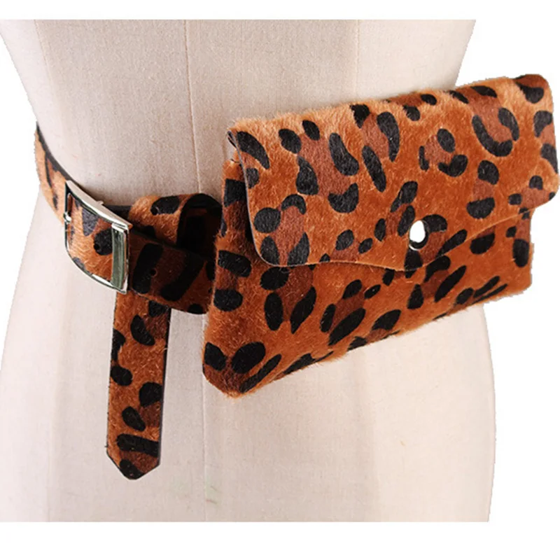 

WENYUJH Women Waist Bag Fashion Leopard Print Horse Hair Pockets Dual-use Mobile Phone Holder Bag Fanny Pack Belt Bags