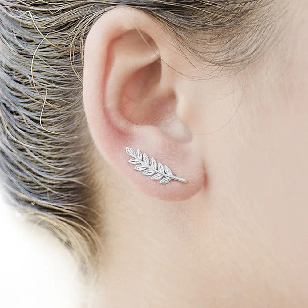 DoreenBeads-Girls-Women-Stud-Earrings-Leaf-Ear-Climbers-Ear-Crawlers-gold-color-dull-silver-color-20mm (1)