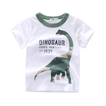 

T-Shirts Clothing Tops Short Sleeve Dinosaur Kids Boys Girls Tee White Shirt Summer Cartoon Cotton Children Graphic Toddler