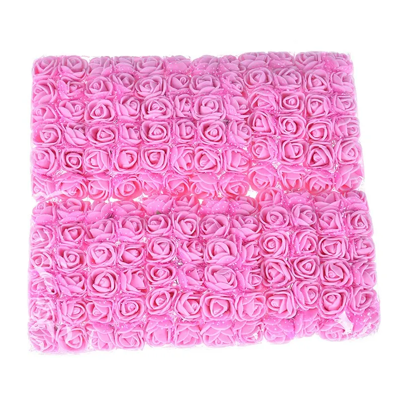 144 шт./лот, искусственный цветок, 15 цветов, ПЭ кружево, пена, букет роз для свадьбы, украшения дома, сделай сам, головной убор Венок, подарочная коробка - Цвет: dark pink
