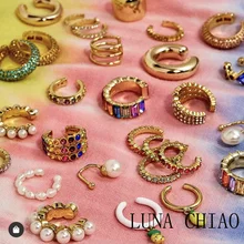 LUNA CHIAO Популярные хрустальные стразы металлические жемчужные манжеты для ушей штабелируемые манжеты Комплект сережек для женщин