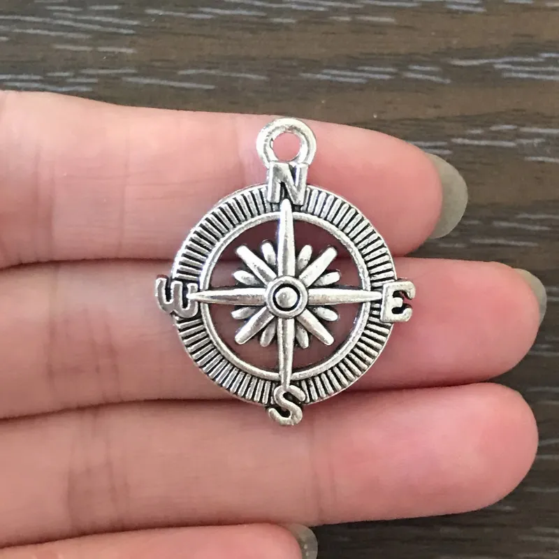 8pcs Diy Bohemian Nautical Compass Charm Zinc Alloy Compass Pendant