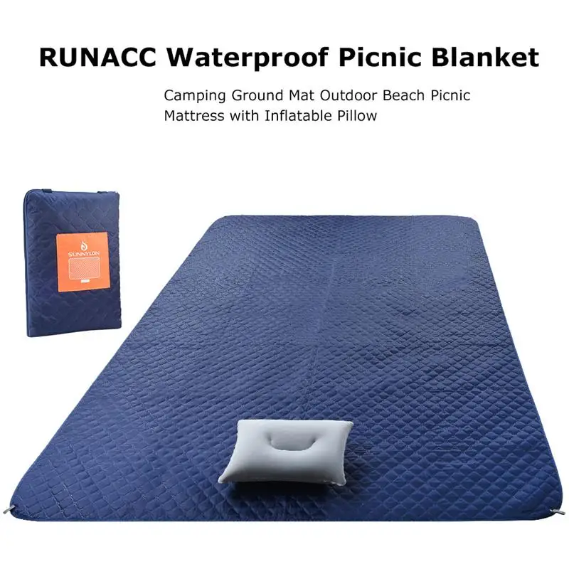 

Waterproof Picnic Blanket Camping Ground Mat Sand Free Beach Mat Outdoor Picnic Mattress With Inflatable Pillow Colchoneta