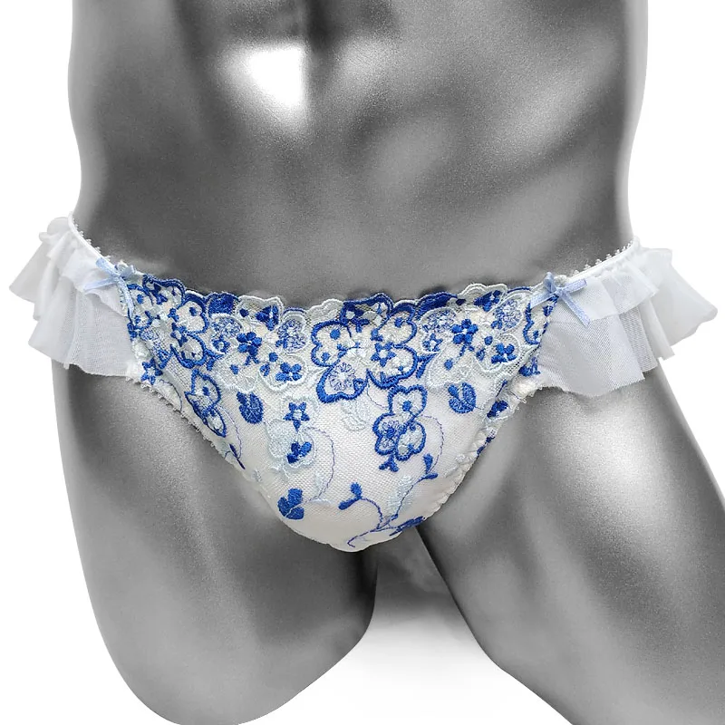 

Sissy Briefs Panties With Embroidered Bikini Sexy Lingerie Mens Underwear Ruffles Bikini Mens Underpants White Panties