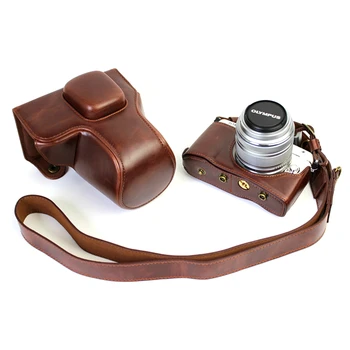

Luxury PU leather Camera Bag Case Cover Pouch for OLYMPUS EPL7 Pen E-PL7 14-42mm Lens With Strap Battery Door Can Open