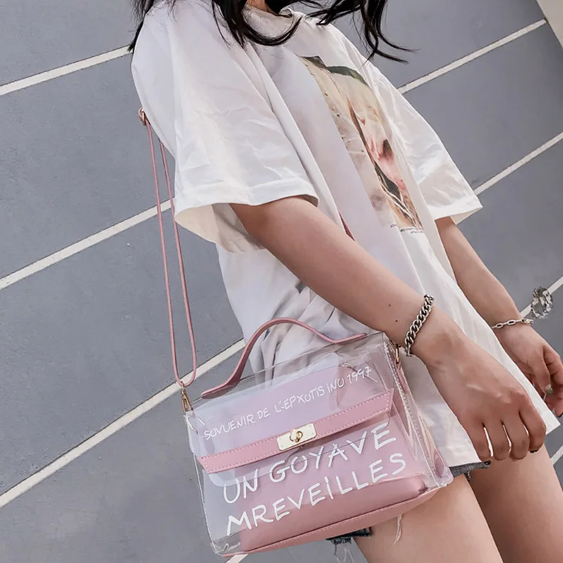 Hot Women Fashon Letter Transparent Handbag INS Popular Female Mini Shoulder Bags Travel Lady Exquisite Design Crossbody SS3480 (7)