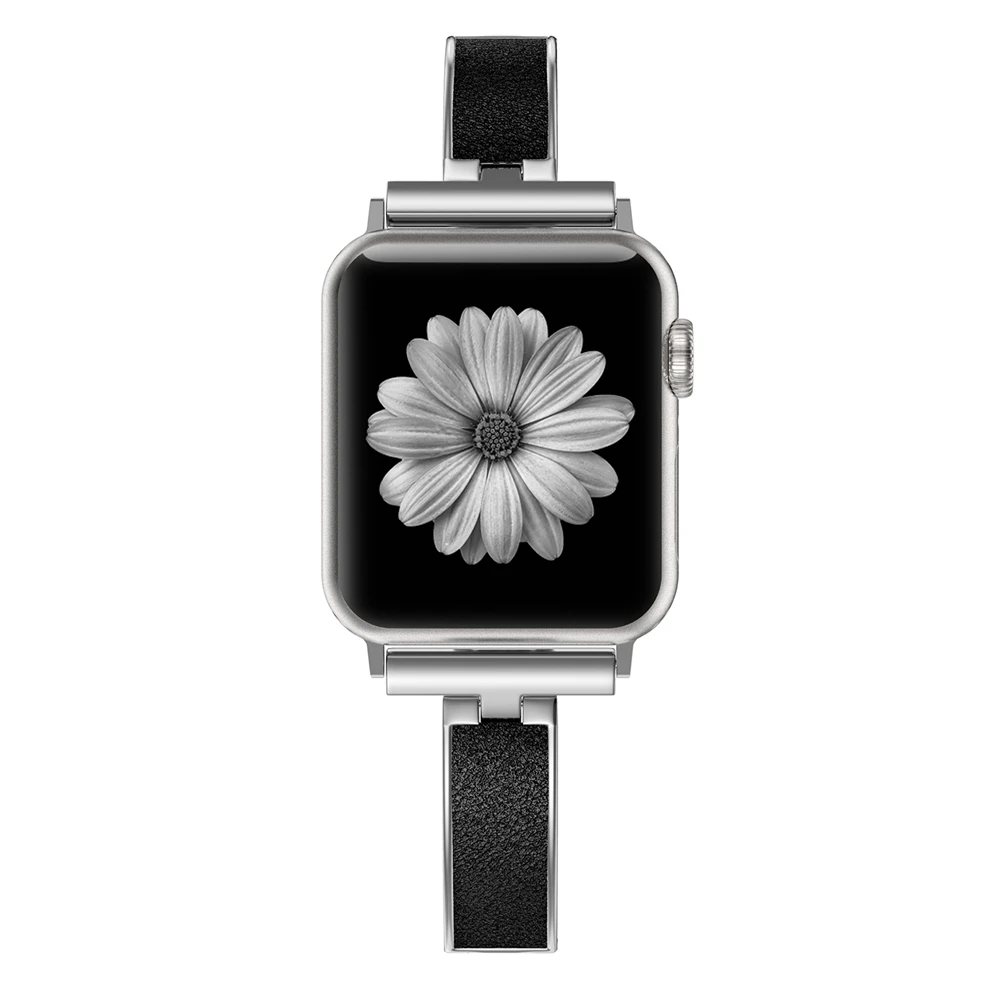 Женский металлический ремешок для Apple Watch Series 5, 40 мм, 44 м, металлический+ кожаный браслет, ремешок для iWatch Series 4, 3, 2, 1, 38 мм, 42 мм - Цвет ремешка: Серебристый