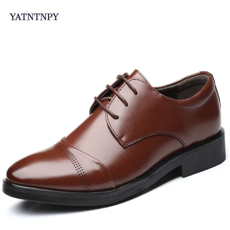 

YATNTNPY2018 Newly Men's Quality Patent Leather Shoes broen Wedding Shoes Size 38-48 Black Leather Soft Man Dress Shoes