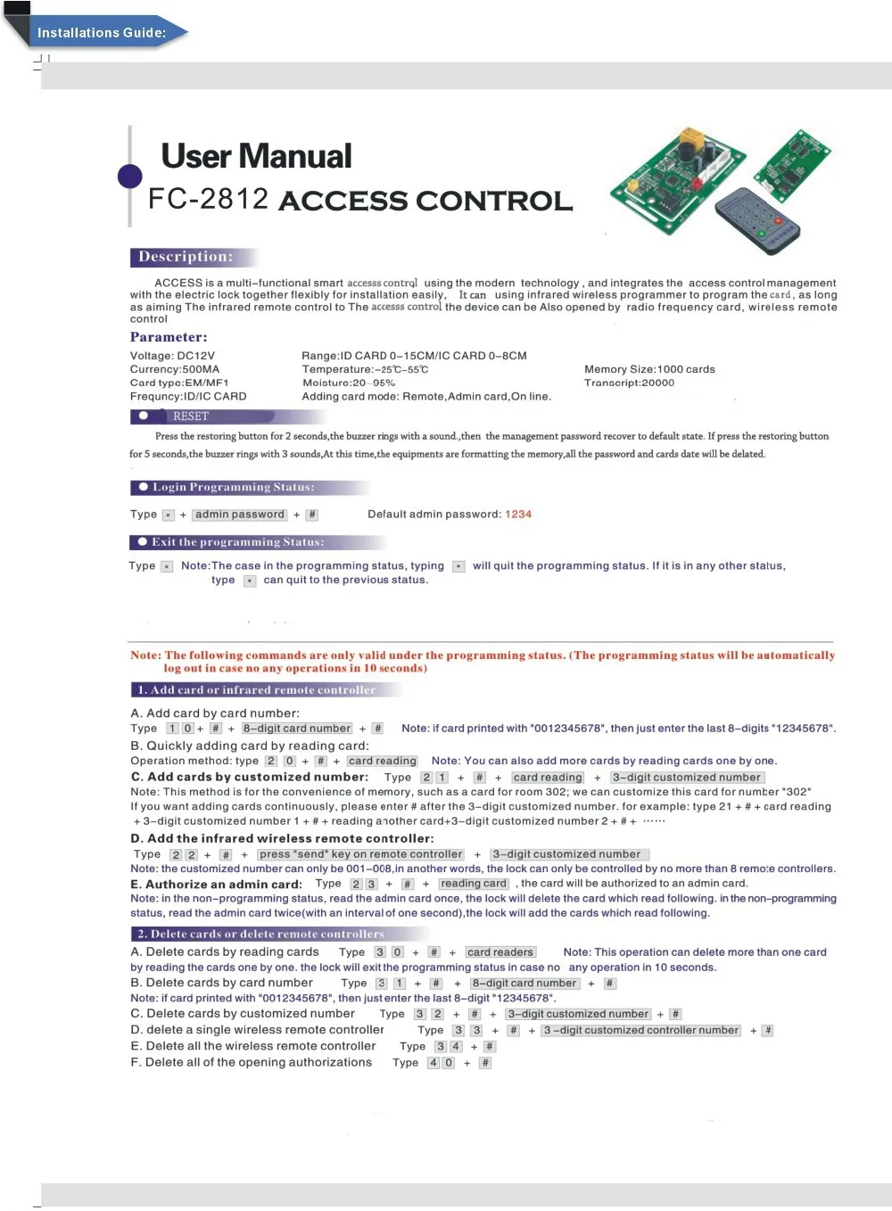 DC-12V FC-2812 13,56 MHZ RIFD встроенный входной защитный контроллер, модуль контроля доступа,+ 10 шт IC карта