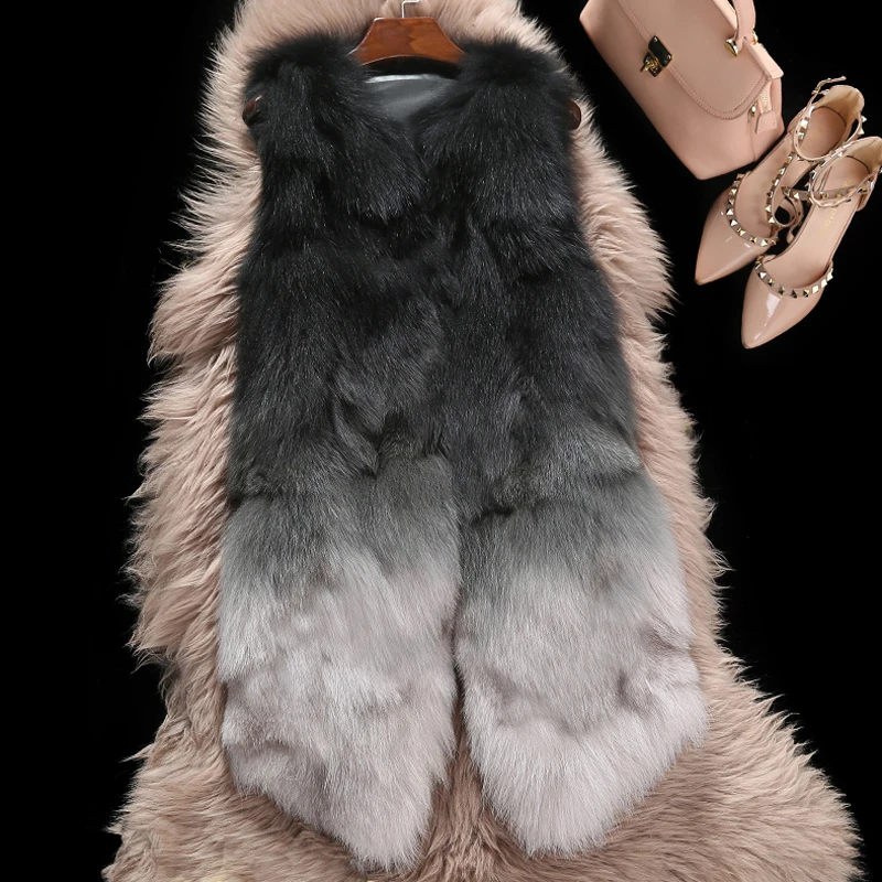 Color gradual real raccoon fur vests waistcoats women fashion sleeveless natural fur jackets and coats for autumn winter