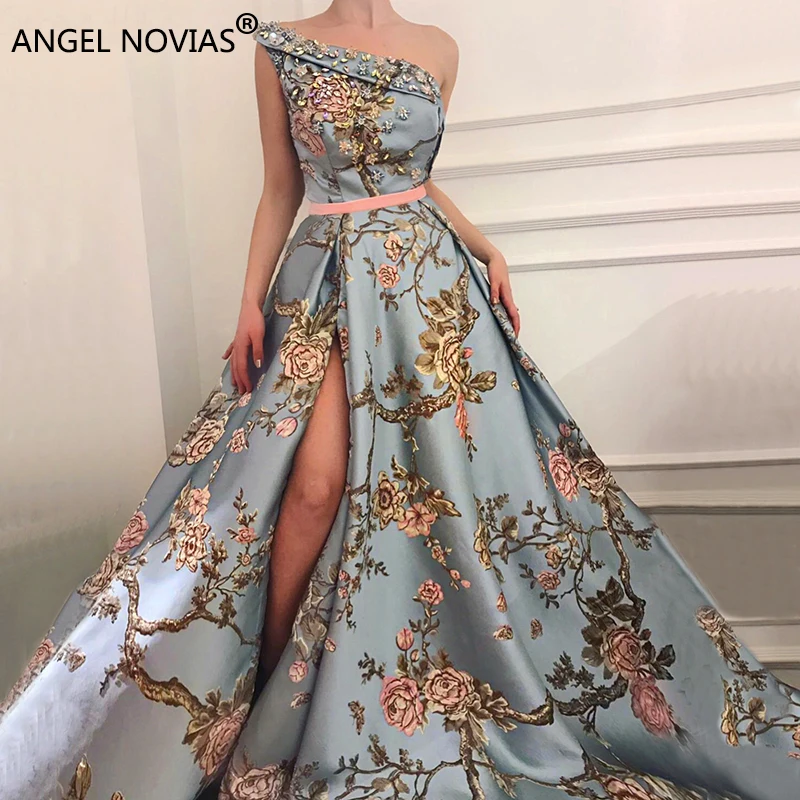 

ANGEL NOVIAS Long A Line Abendkleider Arabic Evening Dress 2018 Vestido Sirena Largo with Slit