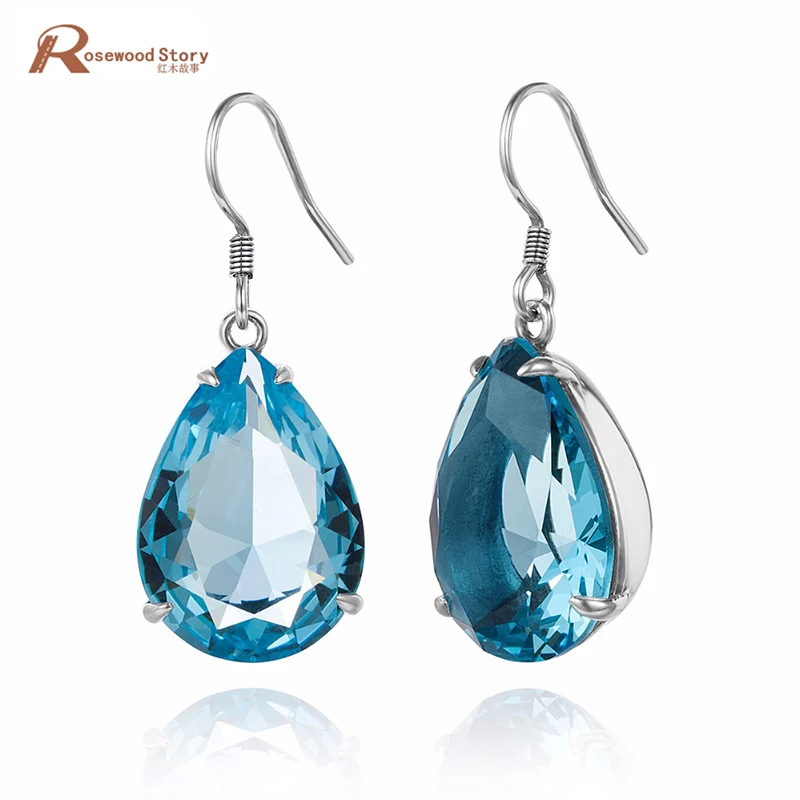 

Ethnic Long Dangle Earrings Created Aquamarine Stone Handmade Statement Earring For Women 925 Silver Jewelry Ear Drops