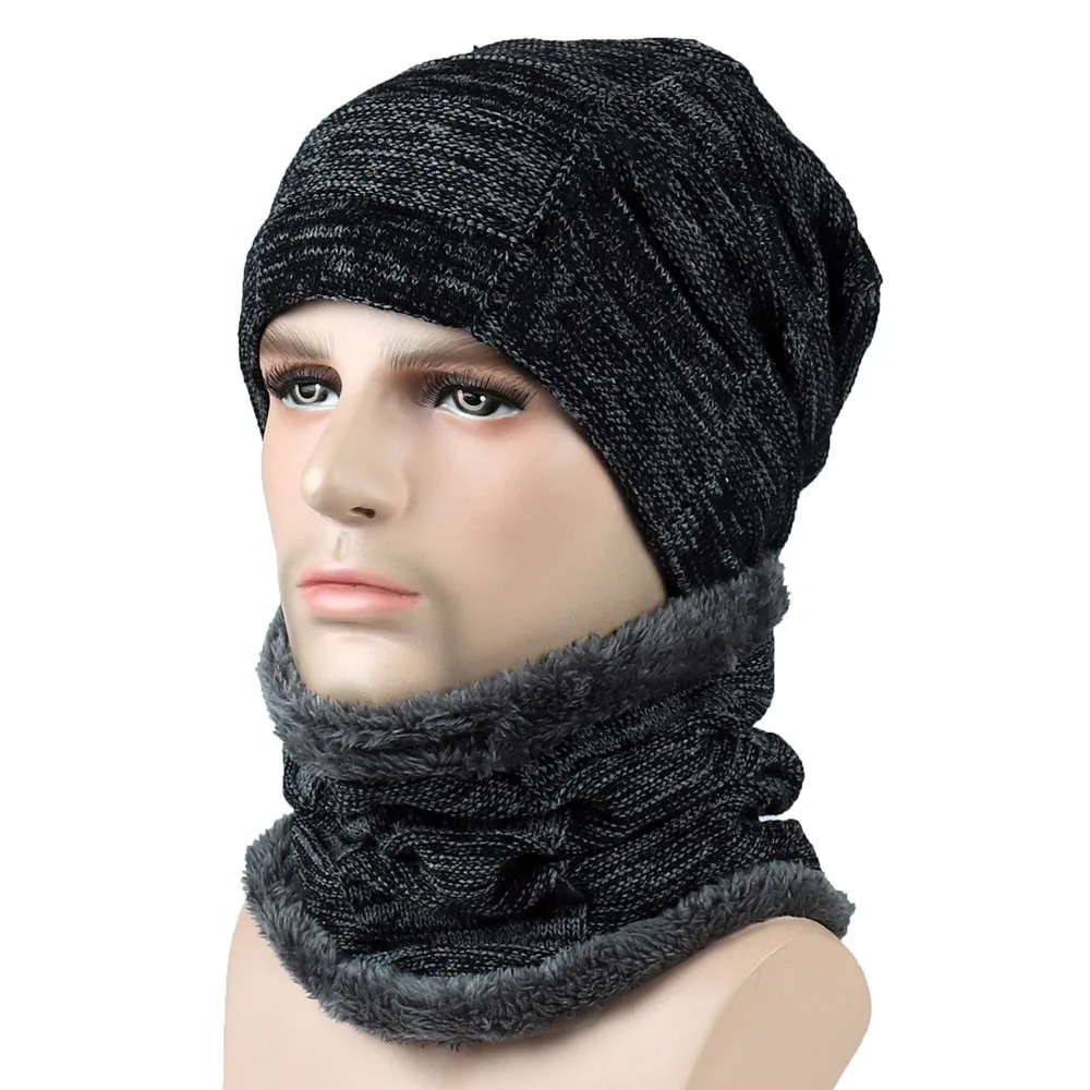 

Autumn Winter Unisex Hat Caps Knitted Wool Warm Scarf Thick Windproof Beanie Multi Functional Hat Scarf Set For Women Men Newest