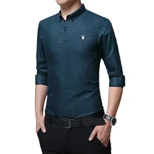 PLAYBOY, Новое мужское повседневное однотонное с длинным рукавом, рубашка, приталенная, мужская, деловая рубашка, брендовая, Мужская одежда, мягкая, удобная