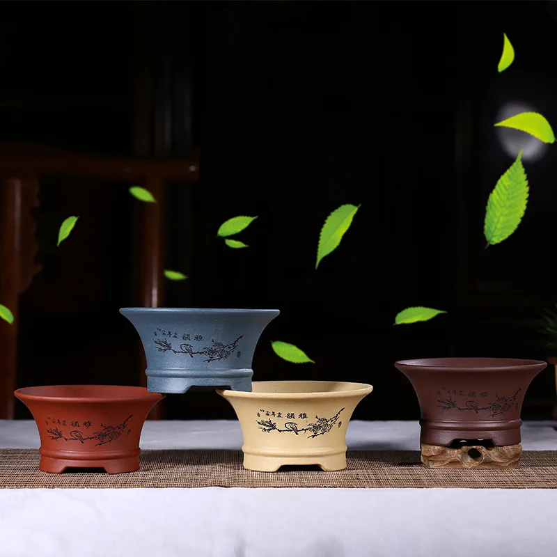 

Chinese Style Mini Bonsai Pots Purple Clay Flower Pots Handmade groot Plant pots for indoor flowers Desktop Succulent planters