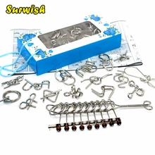 16 шт. металлическая проволока головоломка кольцо мозг тизер Классическая Умная игрушка-серебро