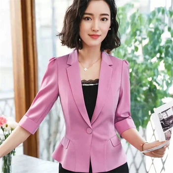 

2020 Women's Blazer Half Sleeve Blazers Single Button Work Wear Coat Slim Lady Office Jacket Female Tops Suit Candy Color D0186