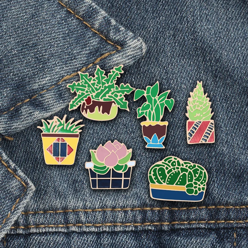 

1PCS Green Pot Plant Cartoon Brooches Metal Badge Accessories Icons on Clothing T-shirt Clothes Bag Backpack DIY
