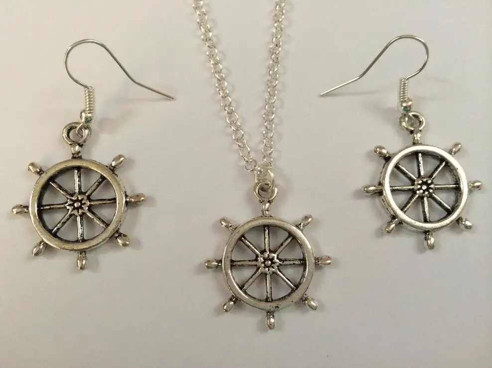 NAUTICAL BOAT SHIP STEERING WHEEL Jewelry Sets Plating Silver Alloy