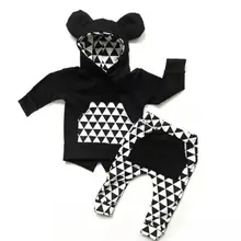 Весенне-осенний комплект одежды из 2 предметов для маленьких мальчиков и девочек, футболка с капюшоном+ леггинсы, длинные штаны, детская одежда, черный и белый цвета